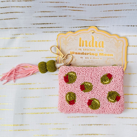 Wandering Moon Beaded Olive Martini Coin Pouch NWT Pink Glass Beads - Picture 5 of 6